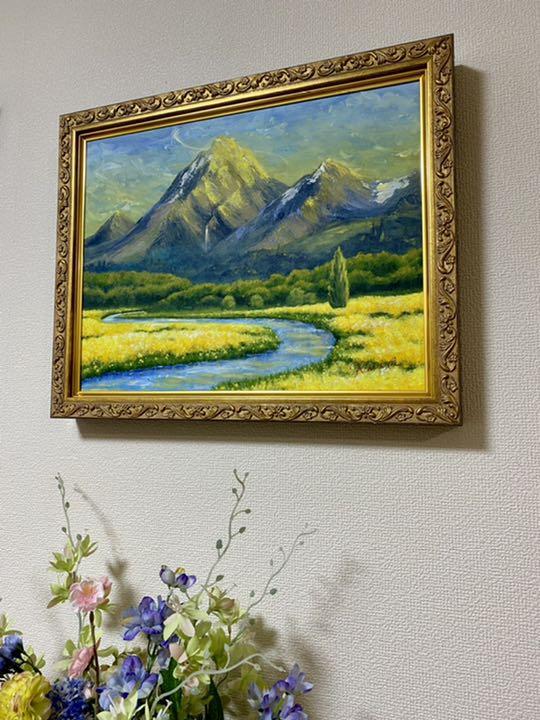 絵画/タペストリ 【開運絵画・原画】額入りアクリル絵画「幸福金風景」F6 ドバイ選手権 絵手書き絵画(鉛筆)カンディンスキーのスタイル 絵画/タペストリ