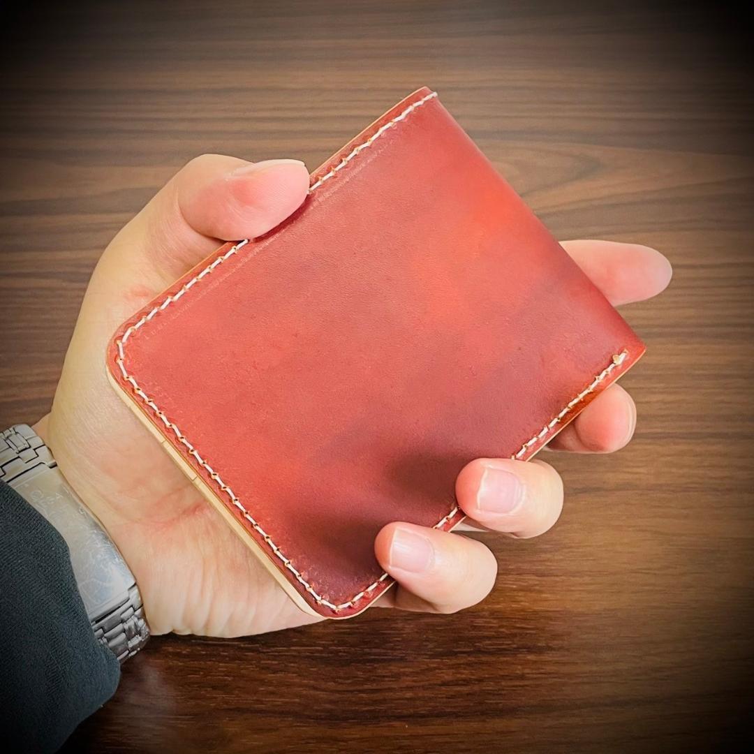 総手縫い メンズ財布 二つ折り 財布 ヌメ革 本革 ハンドメイド サドルレザー