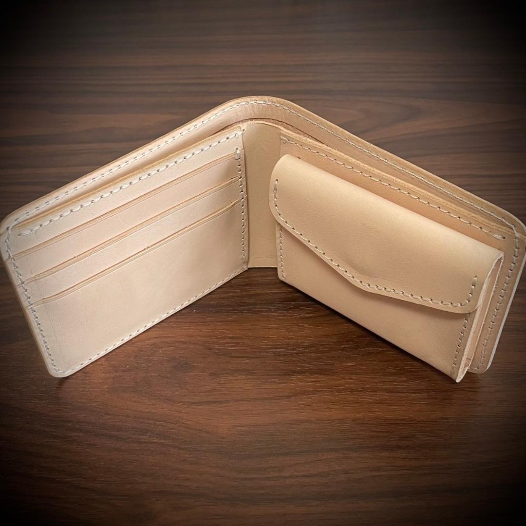 総手縫い メンズ財布 二つ折り 財布 ヌメ革 本革 ハンドメイド サドルレザー