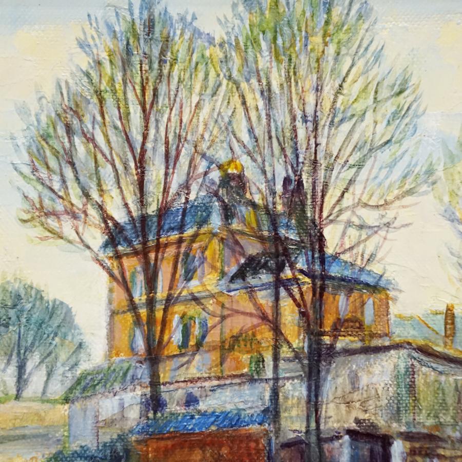吉野正明 シヤルトル河畔 SM 風景画 油彩 油絵 絵画 肉筆 額装