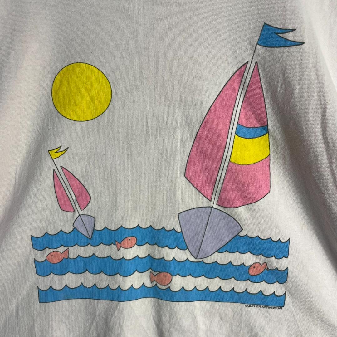 USA製】Tシャツ シングルステッチ 短丈 ヨット柄 80s～90s