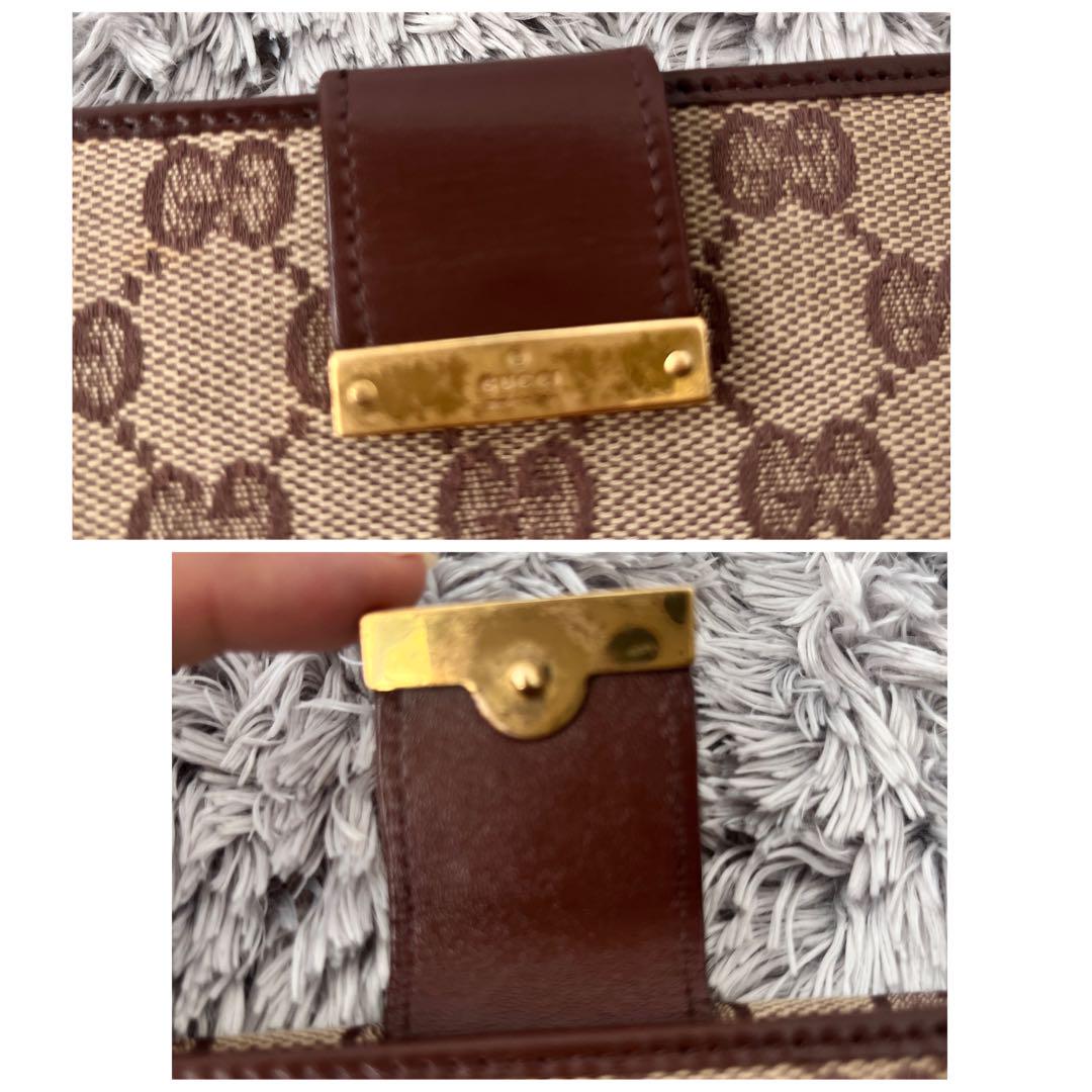 美品✨GUCCI 長財布　GGキャンバス ロゴプレート　ブラウン　Wホック