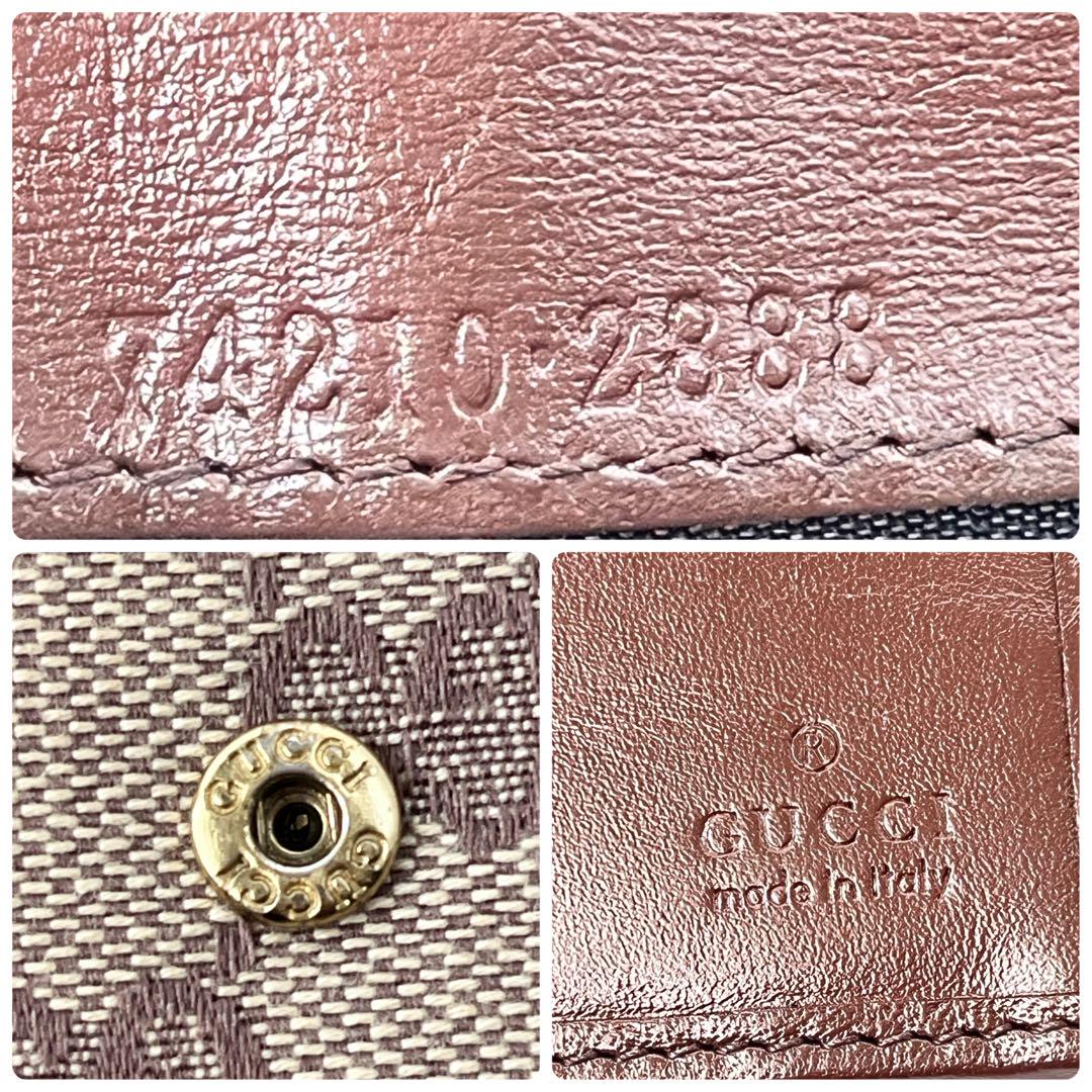 美品✨GUCCI 長財布　GGキャンバス ロゴプレート　ブラウン　Wホック