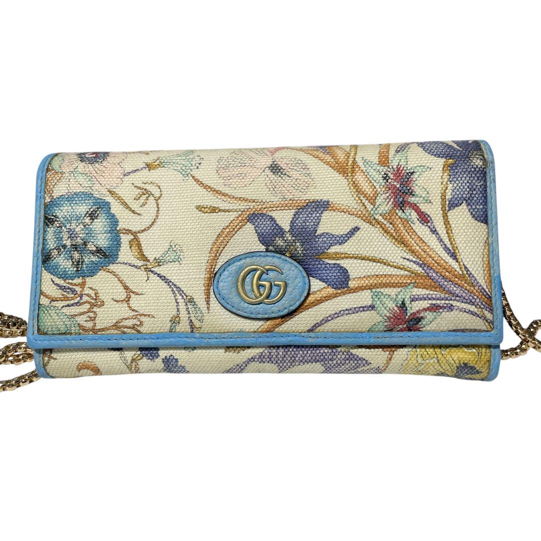 GUCCI✨限定品　フローラ　ミラー　キャンバス　水色　マーモント　レディース GUCCI✨限定品 フローラ ミラー キャンバス 水色 マーモント