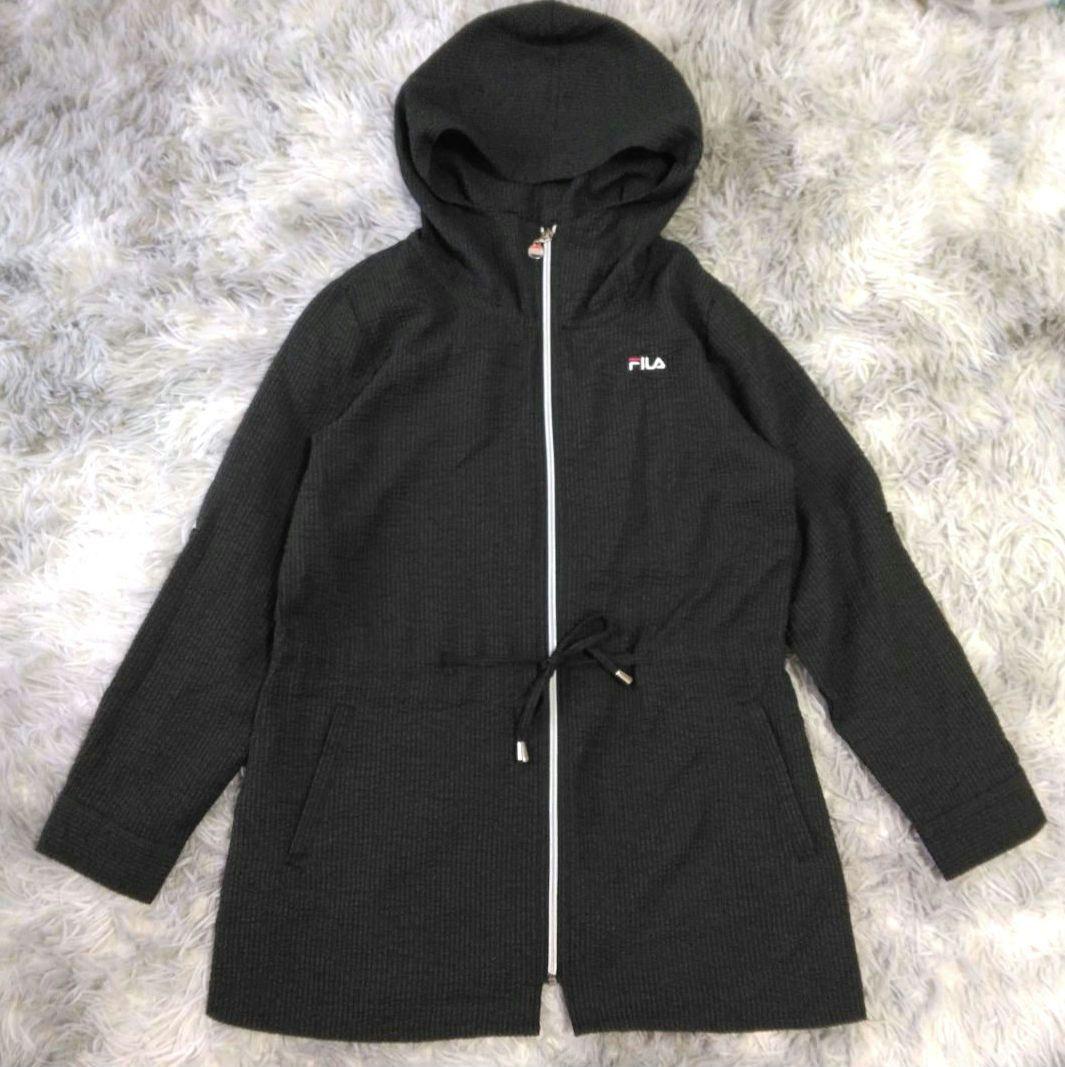 【FILA】ブラックパーカー (M) フルジップ ウエストリボン フレア型