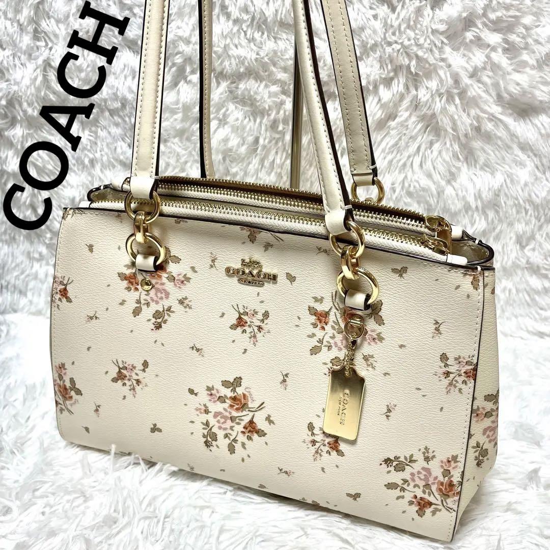 持ち手高さ25cm【未使用品】COACH コーチ　ハンドバッグ　花柄　PVC 肩掛け可能