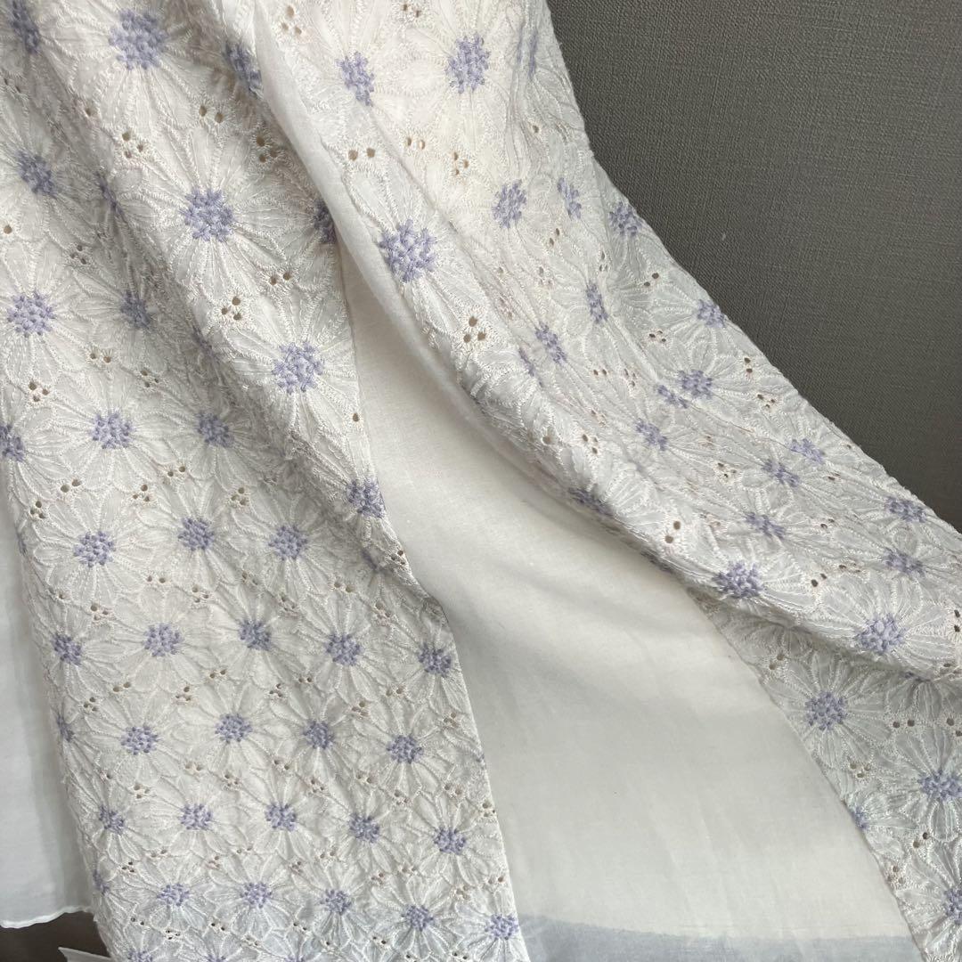 31 Sons de mode 花柄刺繍ワンピース　衿取り外し可能　白　紫