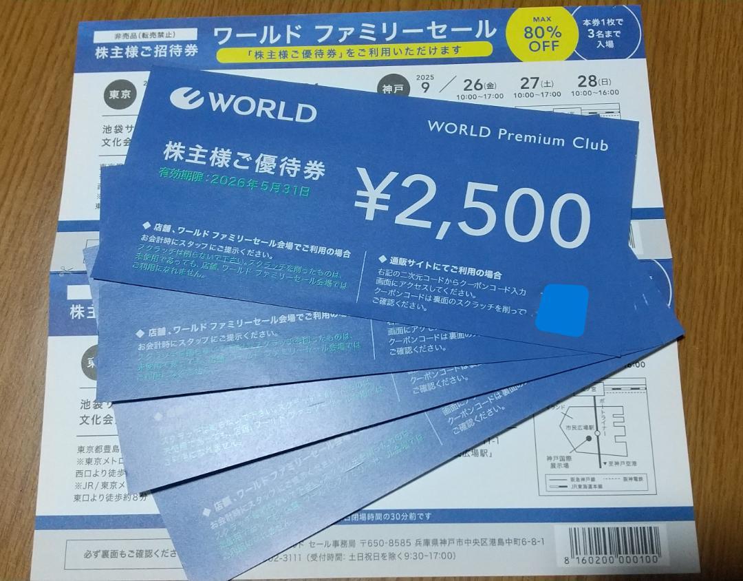 ワールド 株主優待券 1万円分＋株主招待券