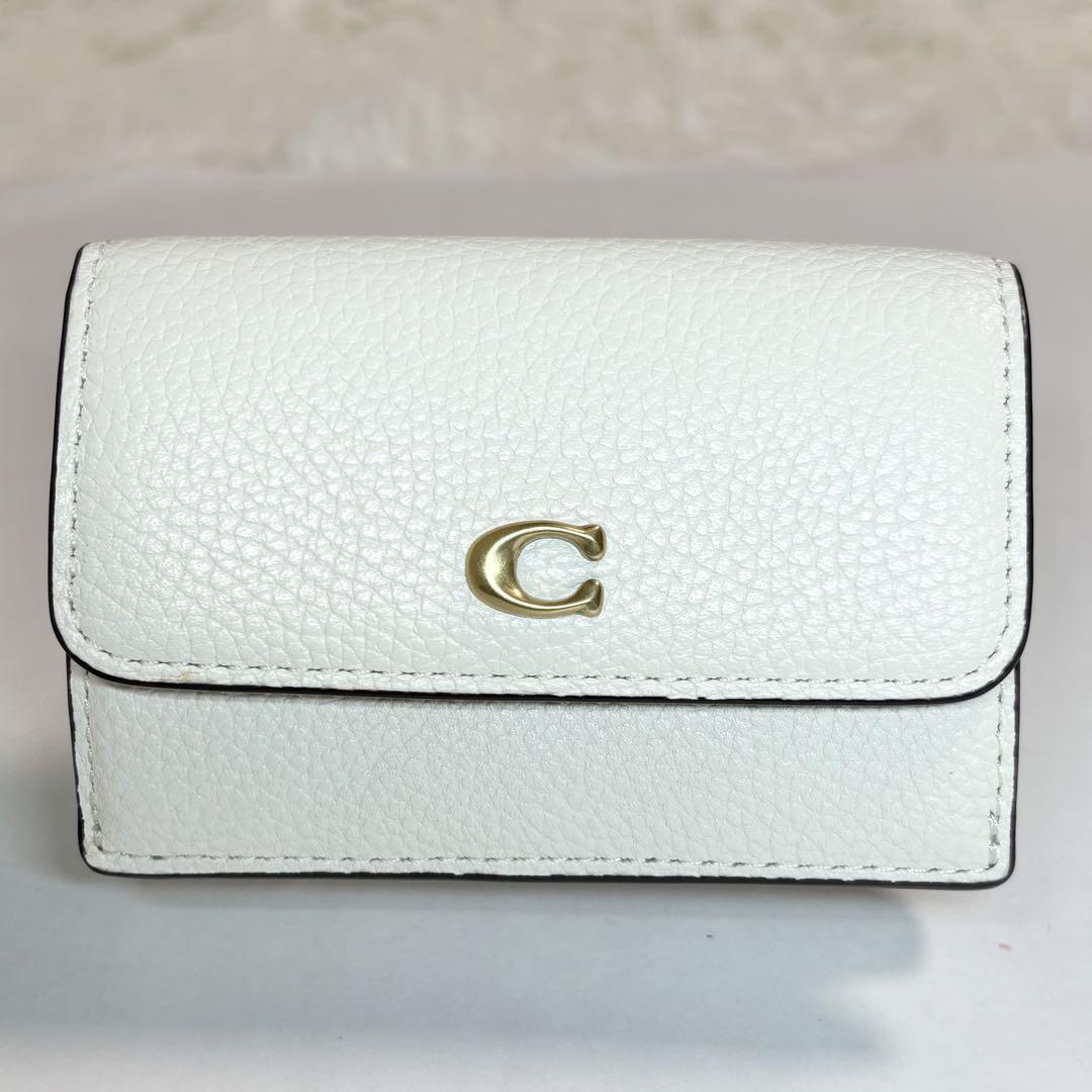 現行ロゴ COACHコーチ 三つ折財布 ミニ トライフォールド ホワイト 収納袋