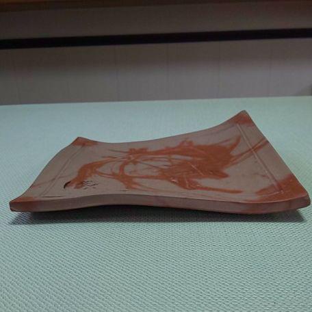 再々お値下げ　備前焼㊱　タタキ大四 方皿　ゴマ　緋襷　丁斎作 再々お値下げ 備前焼㊱ タタキ大四 方皿 ゴマ 緋襷 丁斎作
