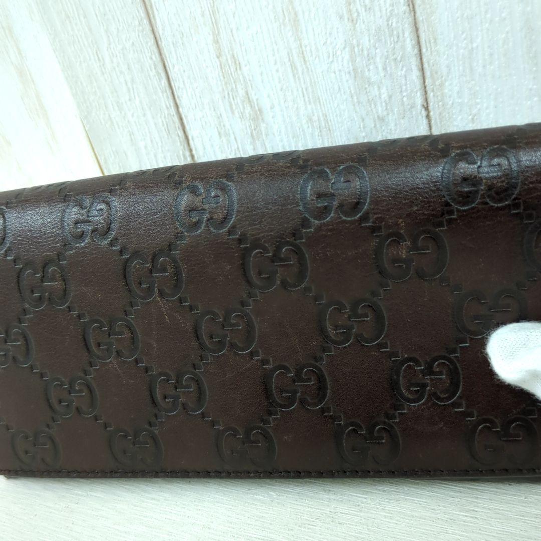 GUCCI グッチ　GG　シマ　レザー　長財布　ダークブラウン　メンズ