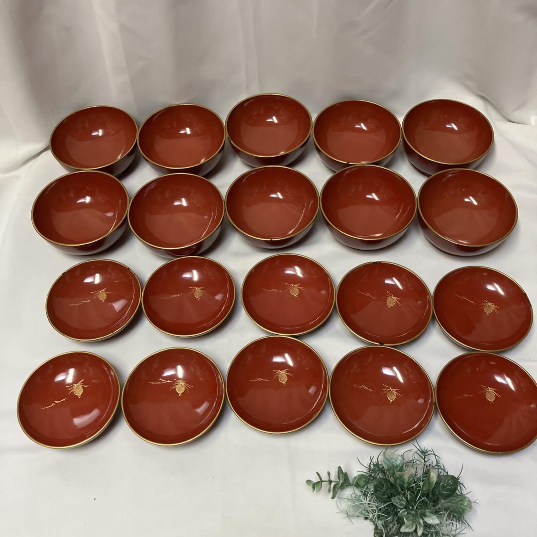 大正時代 木製漆器 蓋付汁椀 10客 菓子椀 松竹梅 漆沈金蒔絵 木