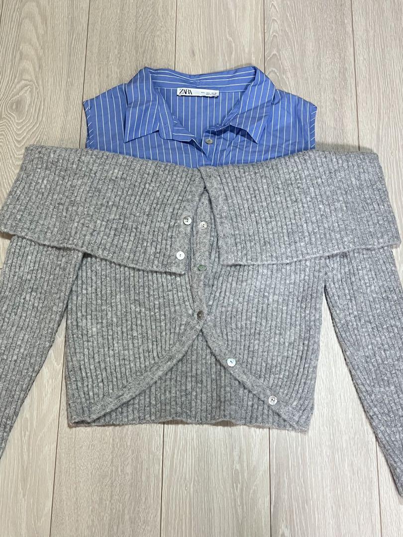 ZARA コントラストカットアウトニットセーター オフショルダ