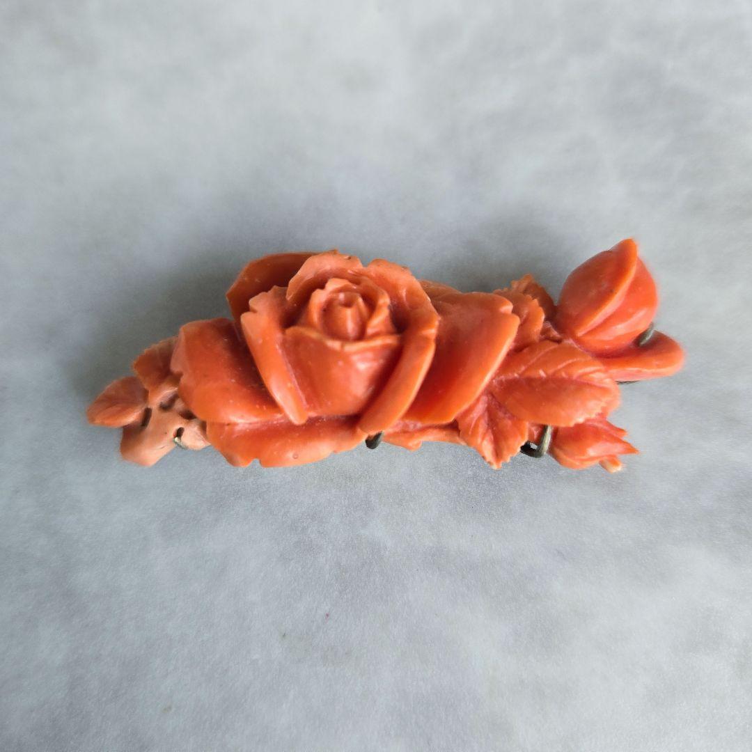 アンティーク　サンゴ　桃色珊瑚　薔薇　バラ　帯留　イ5　金工　着物　浴衣　和装