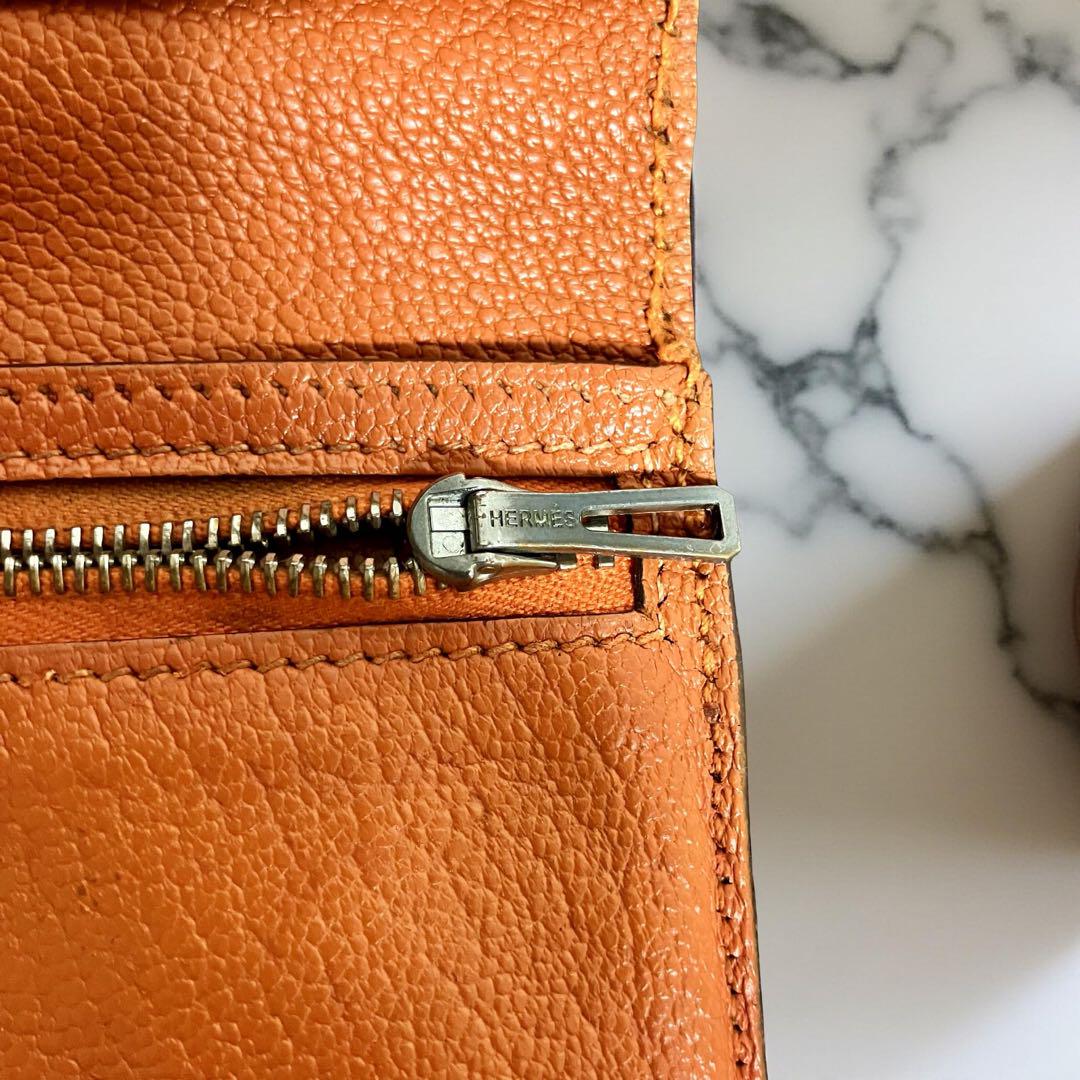 エルメス　HERMES べアン　オレンジ　⬜︎H刻印　長財布