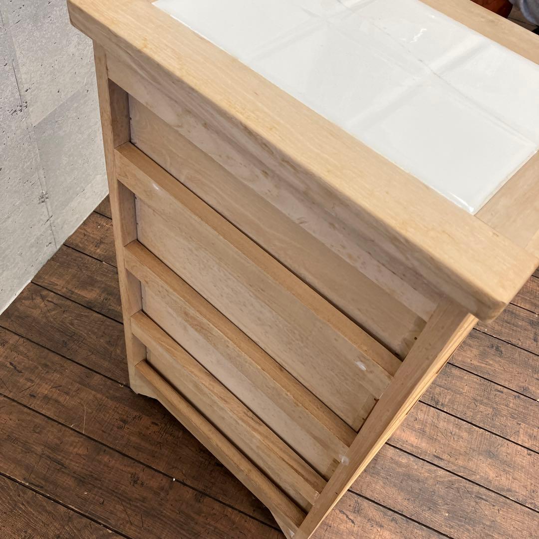 カントリー タイル張り 収納棚 4杯 収納ボックス キッチンラック 木製