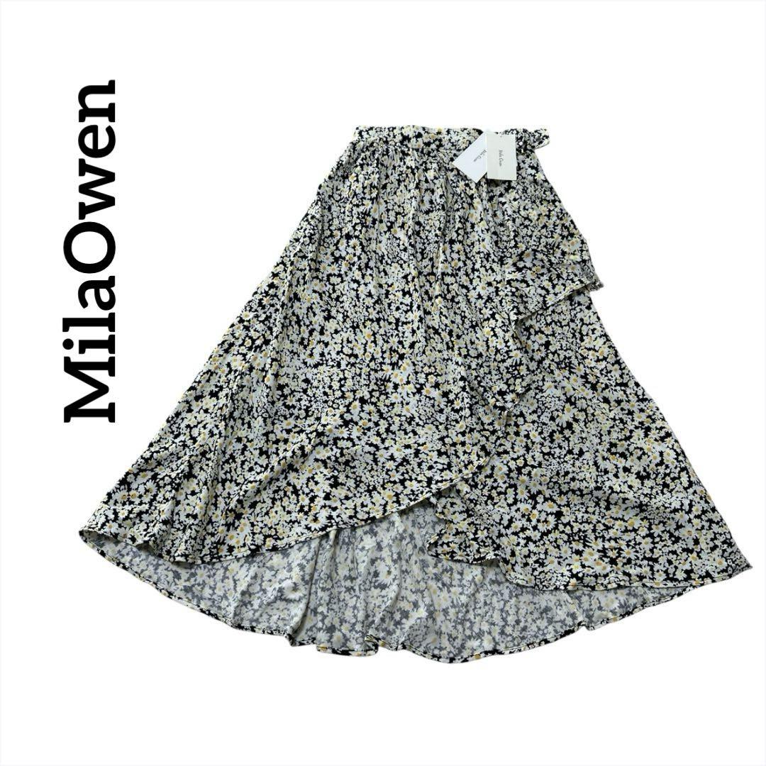 新品同様♥ Mila Owen ウエストリボン ラップロングスカート 花柄 訳あり新品】MilaOwen ミラオーウェン ラップスカート 花柄