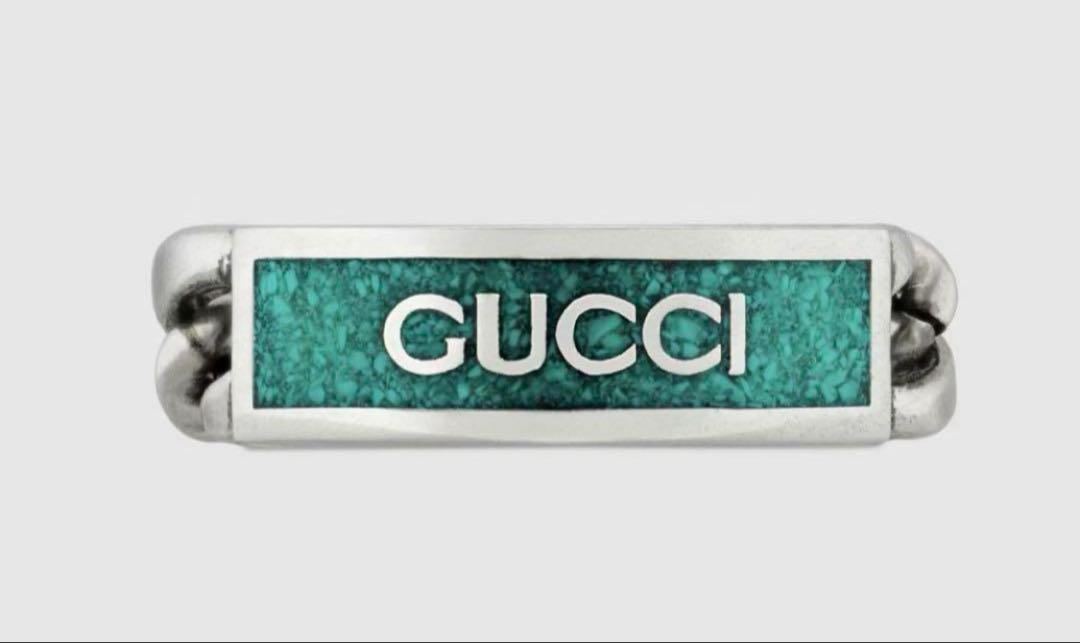 【新品】GUCCI グッチ ロゴ エナメル リング 指輪 22号 シルバー