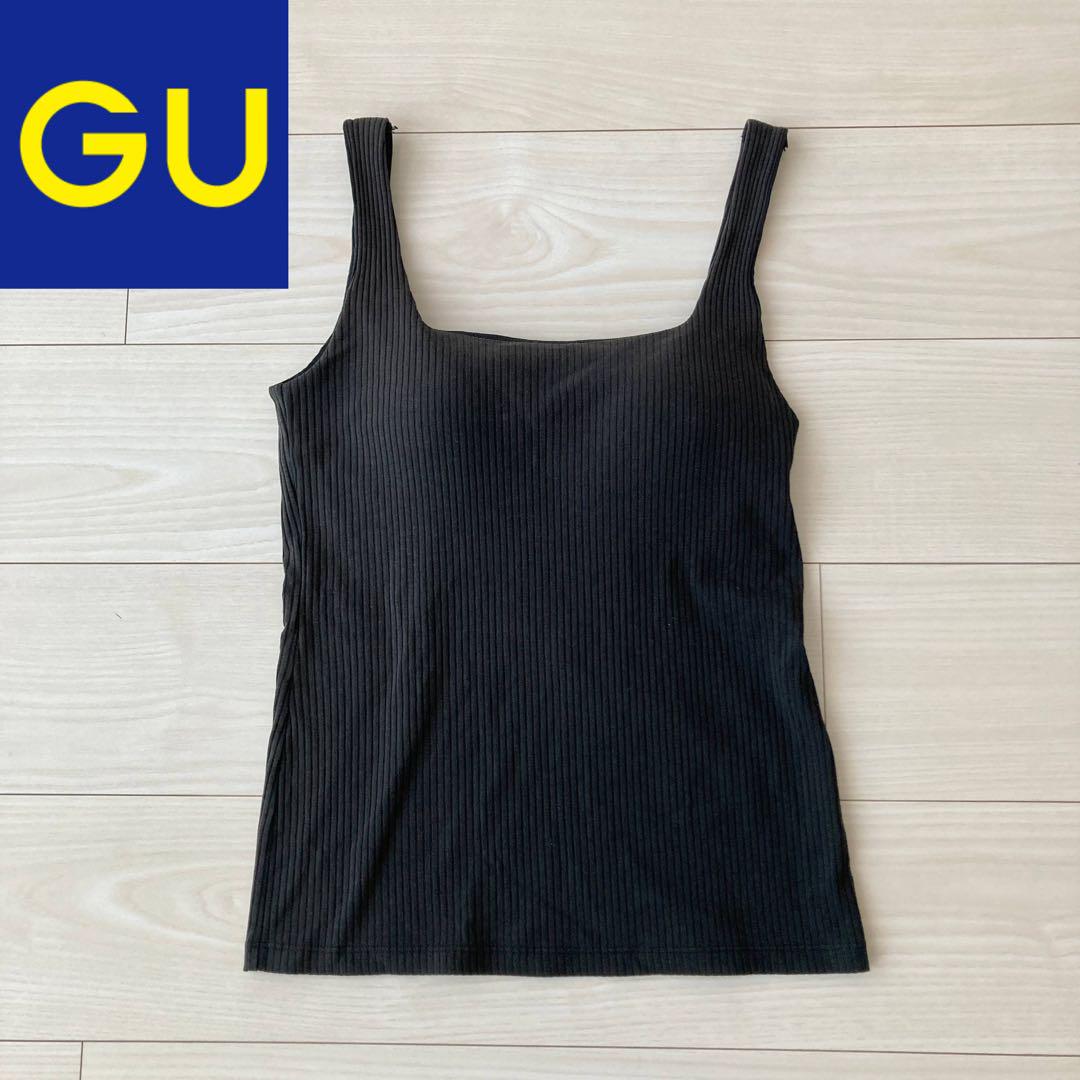 お買い得】GU ブラフィールスクエアネックタンクトップ S 黒
