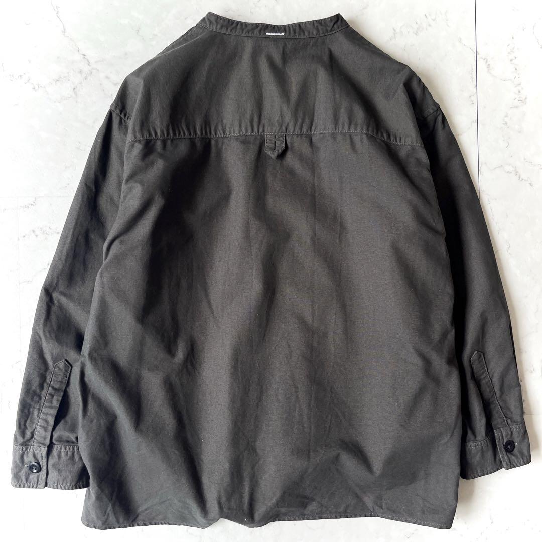 極美品 MHL. モールスキン バンドカラー プルオーバー 長袖 シャツ グレー