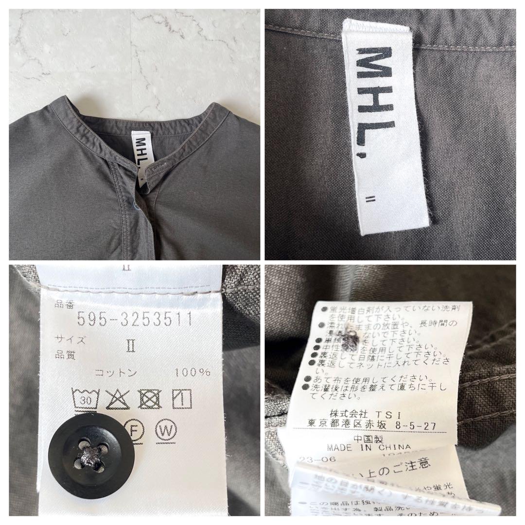 極美品 MHL. モールスキン バンドカラー プルオーバー 長袖 シャツ グレー