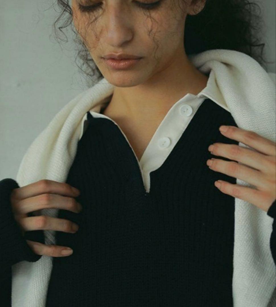 ETRE TOKYO ラガーシャツニットプルオーバー ネイビー ETRE TOKYO ラガーシャツニットプルオーバー ネイビー