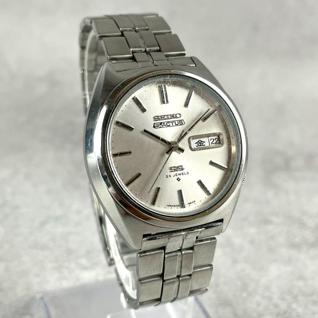 稼働 SEIKO セイコー ファイブアクタス 自動巻時計 純正ベルト シルバー