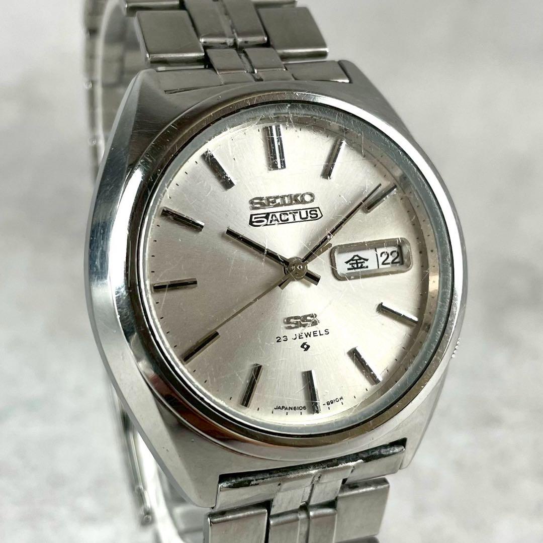 稼働 SEIKO セイコー ファイブアクタス 自動巻時計 純正ベルト シルバー