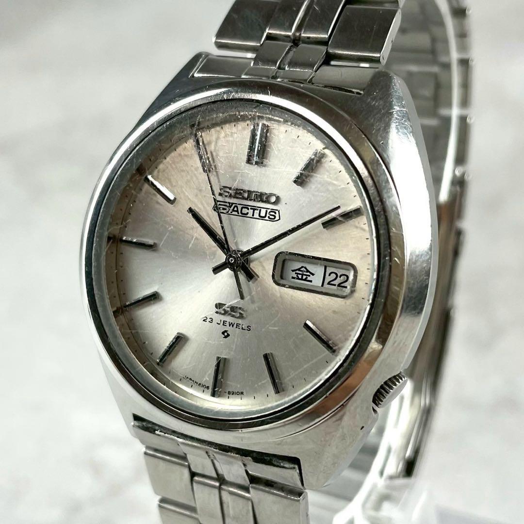 稼働 SEIKO セイコー ファイブアクタス 自動巻時計 純正ベルト シルバー