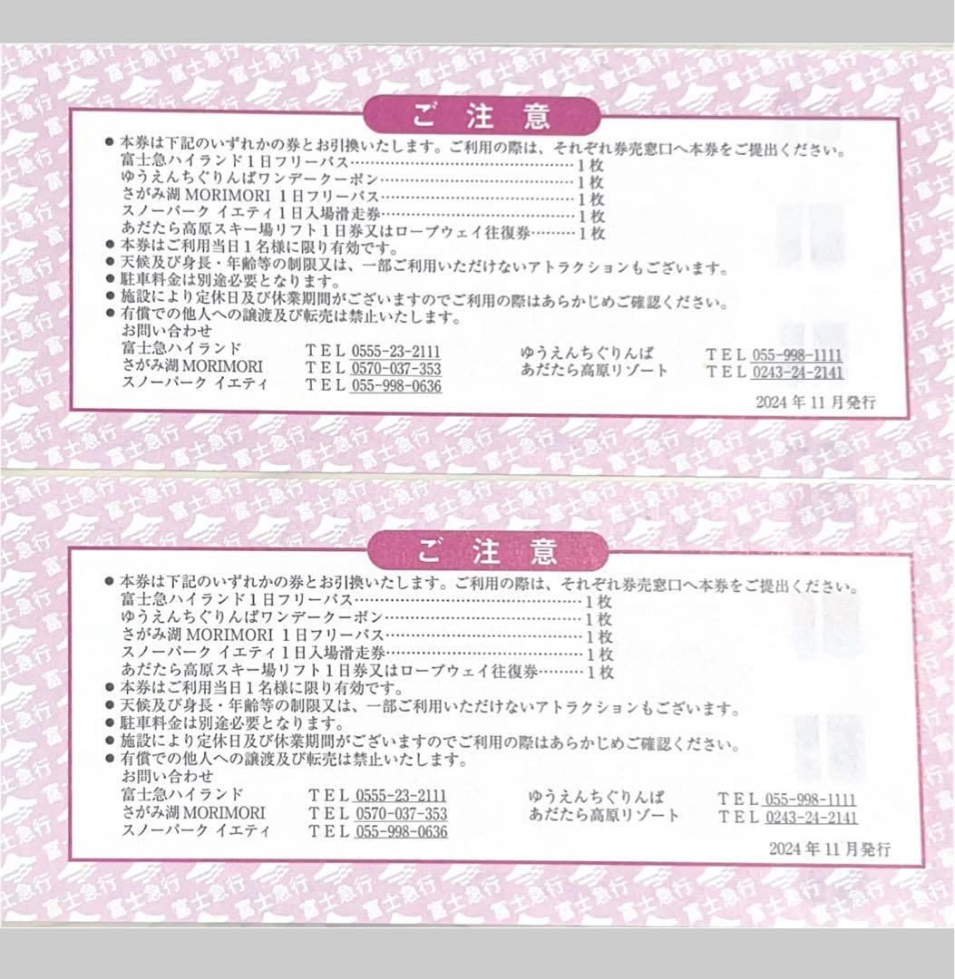 富士ハイランドフリーパス1日引換券　5名様分