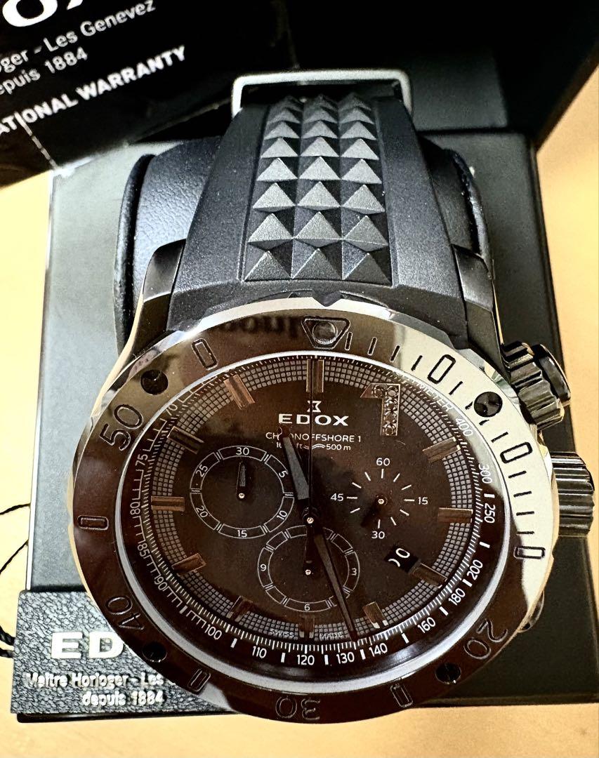 【美品】EDOX クロノオフショア1 10周年200本日本限定黒ダイヤ