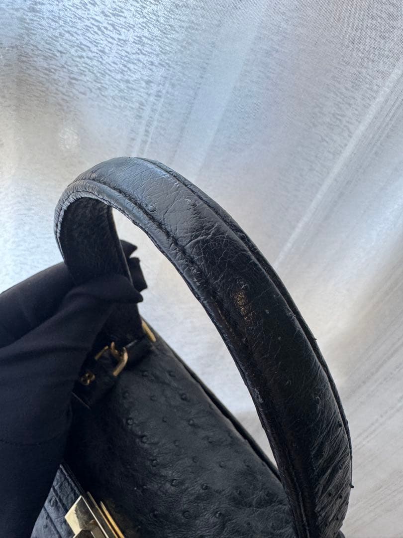 BALLY オーストリッチ ケリー型 鍵付 ブラック