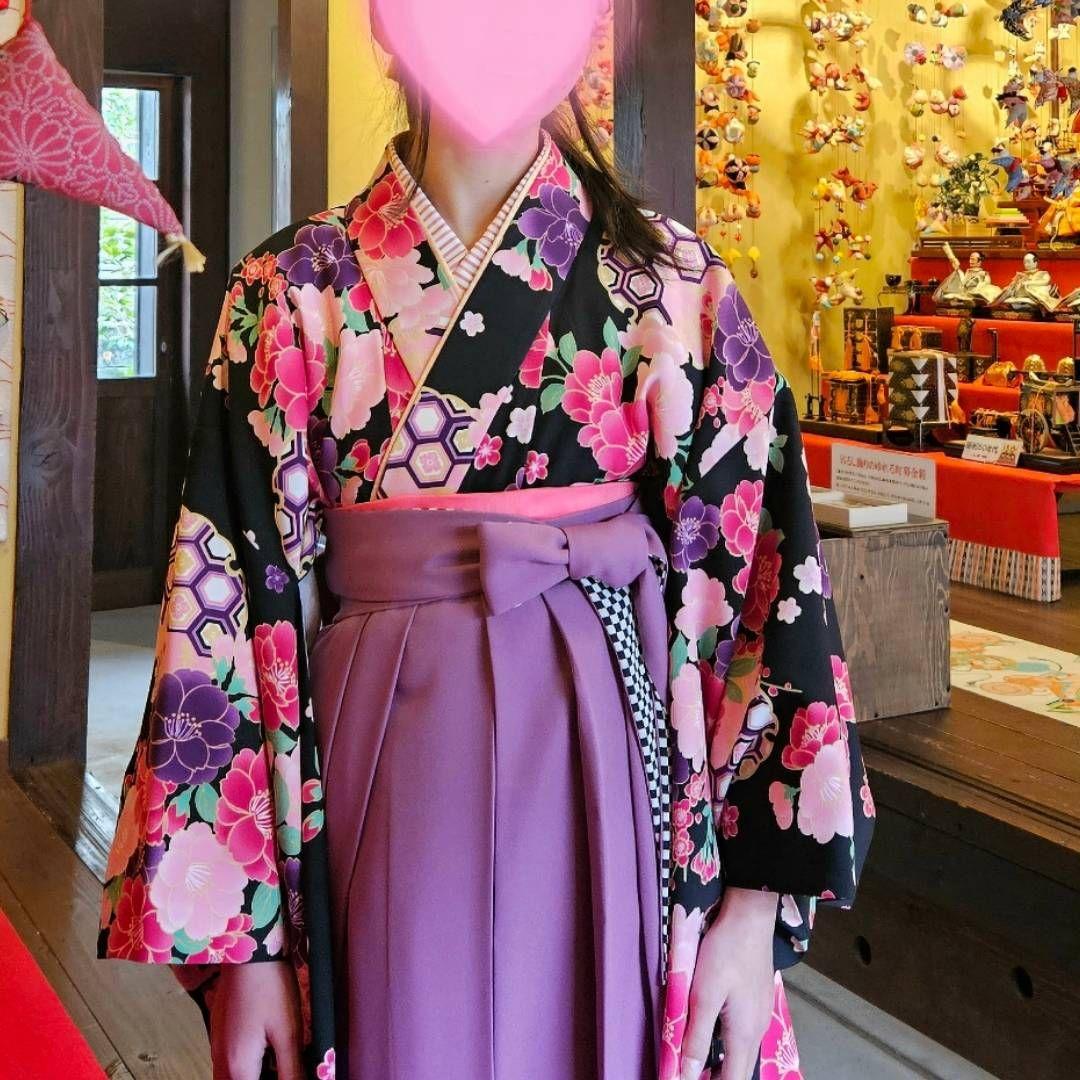 150cm arisana 袴セット 和服 花柄 黒 紫 倉庫 - 着物・浴衣・和小物