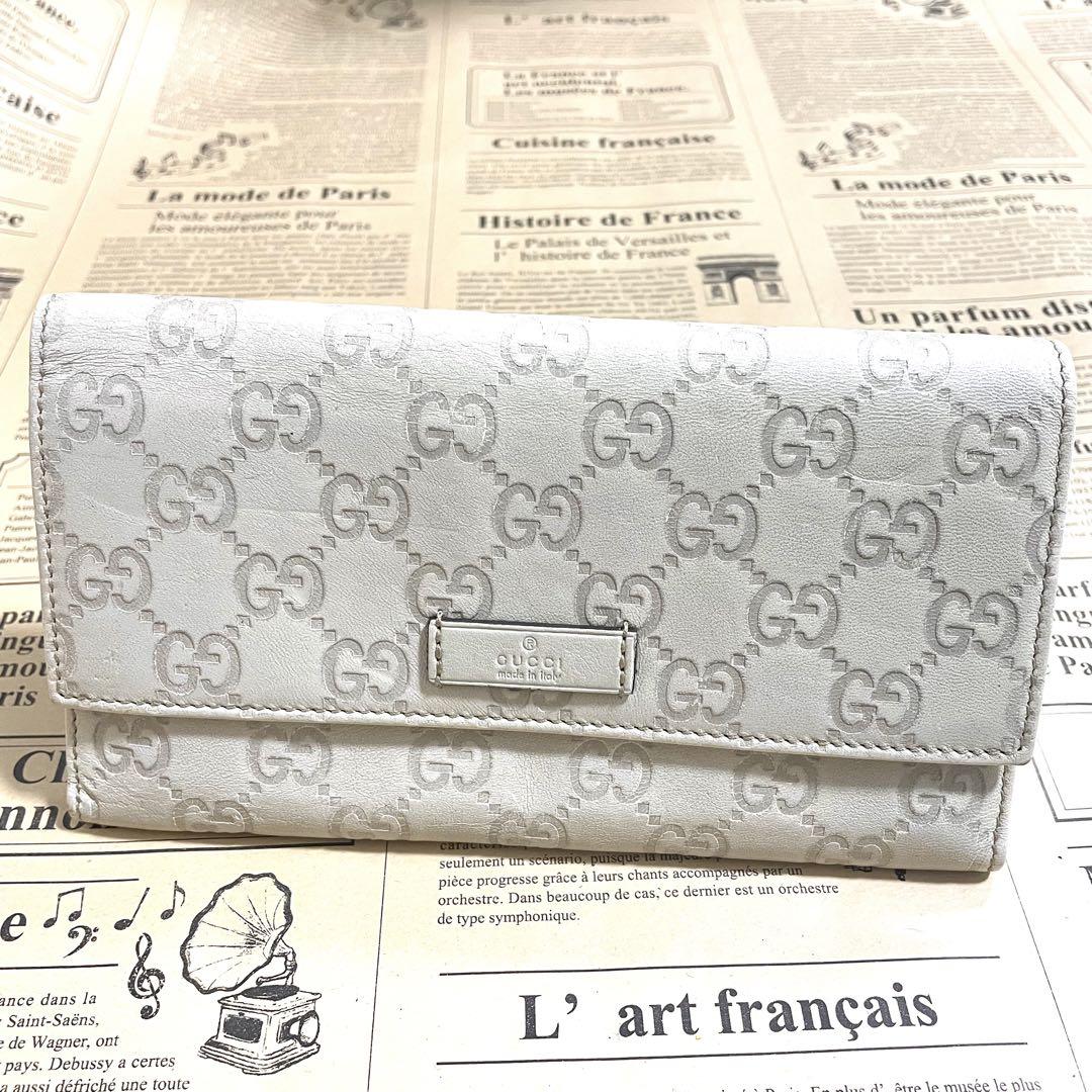 グッチ 長財布 ホワイト グッチシマ レザー レディース財布 GUCCI 財布
