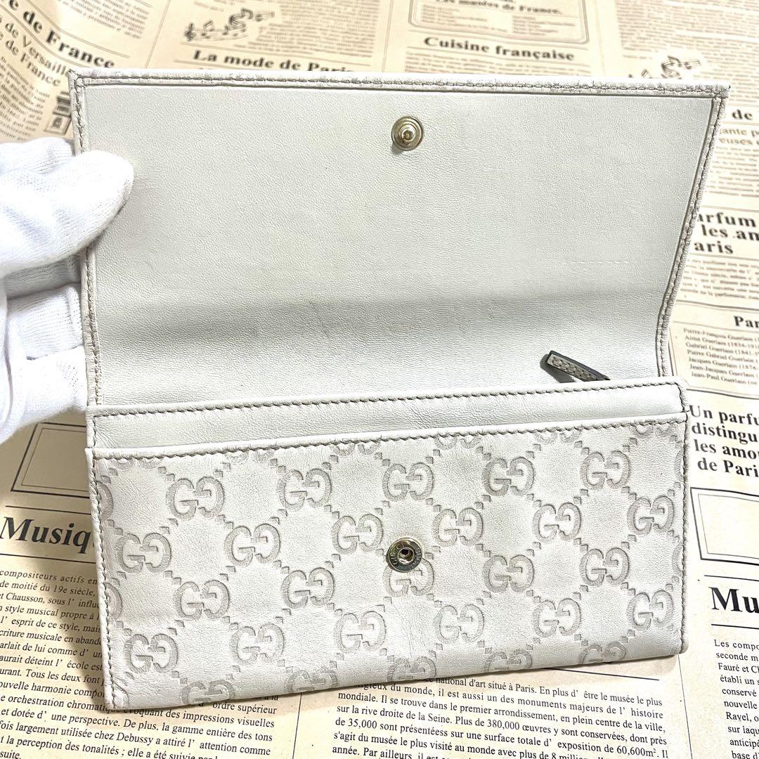 グッチ 長財布 ホワイト グッチシマ レザー レディース財布 GUCCI 財布
