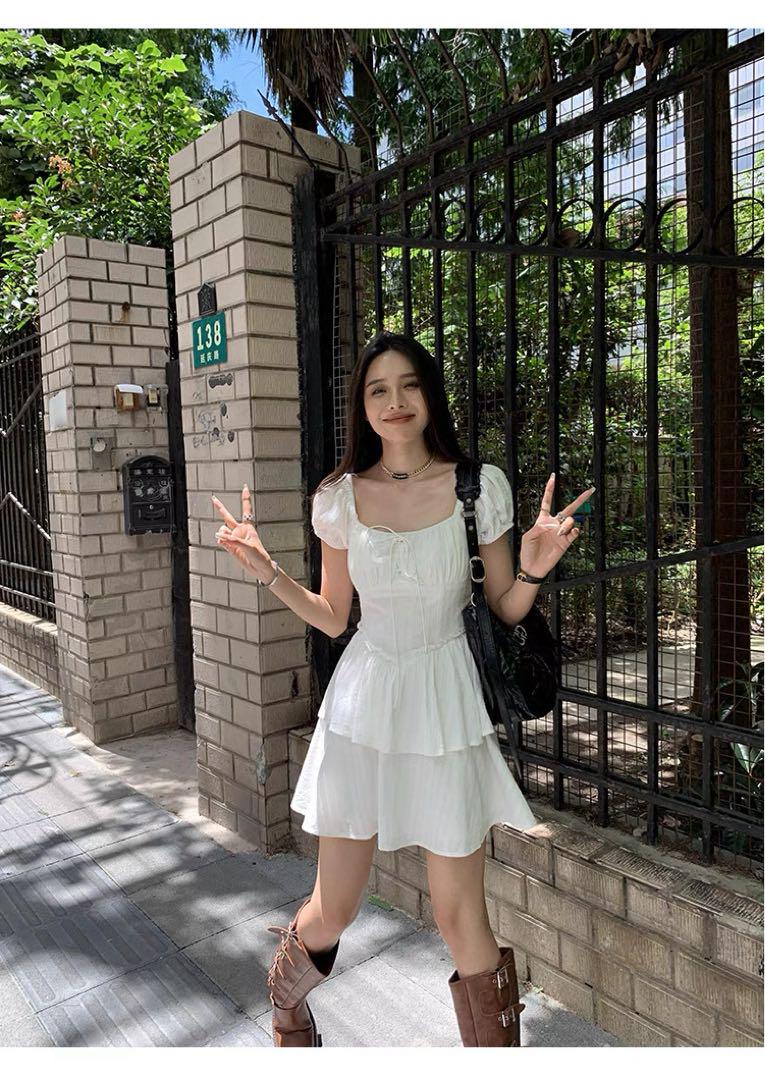 夏にぴったり❤️ホワイトミニワンピース 韓国風 キャミソールorパフスリーブ
