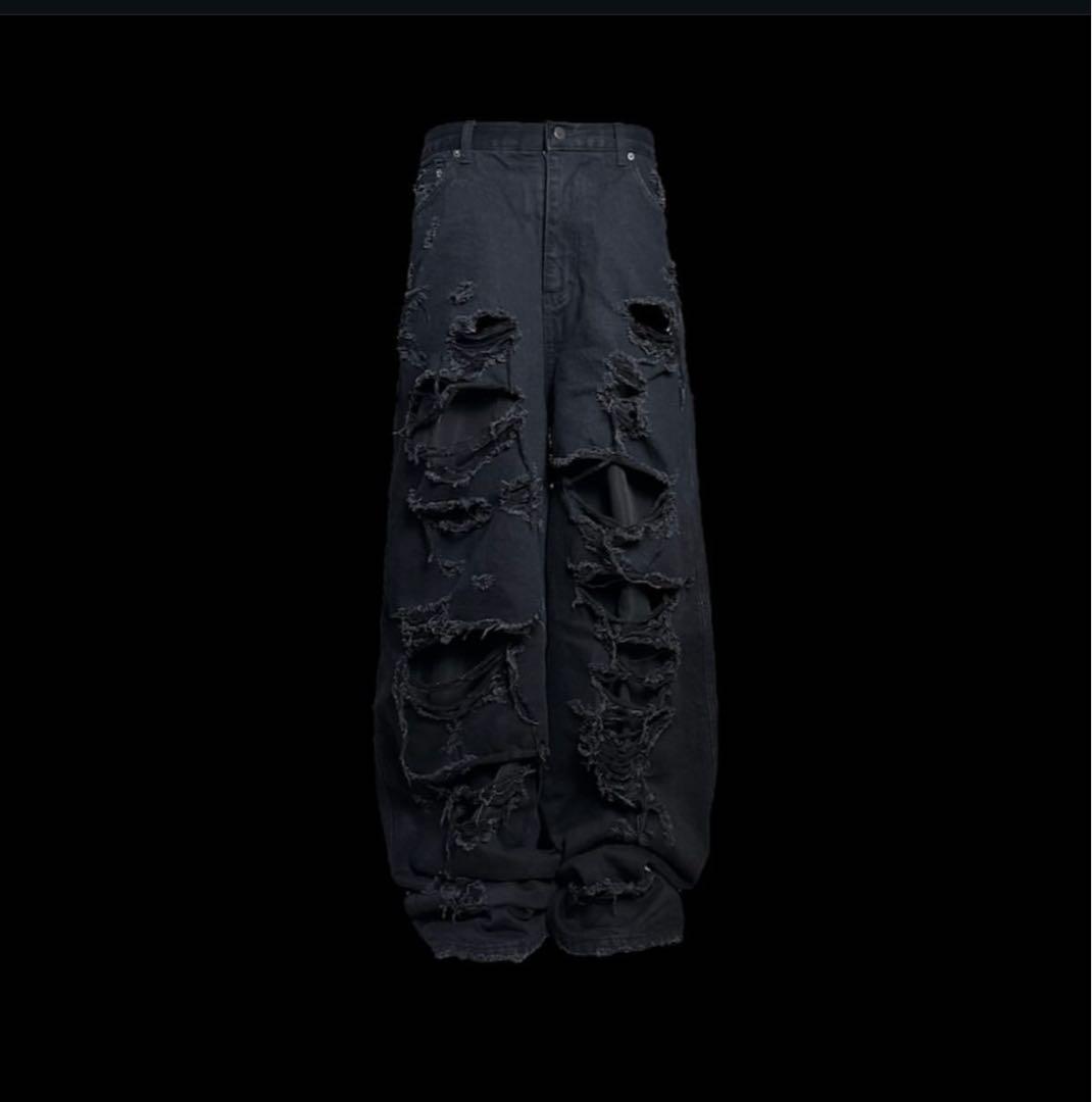 emostanceclub destroyed baggy wide jeans