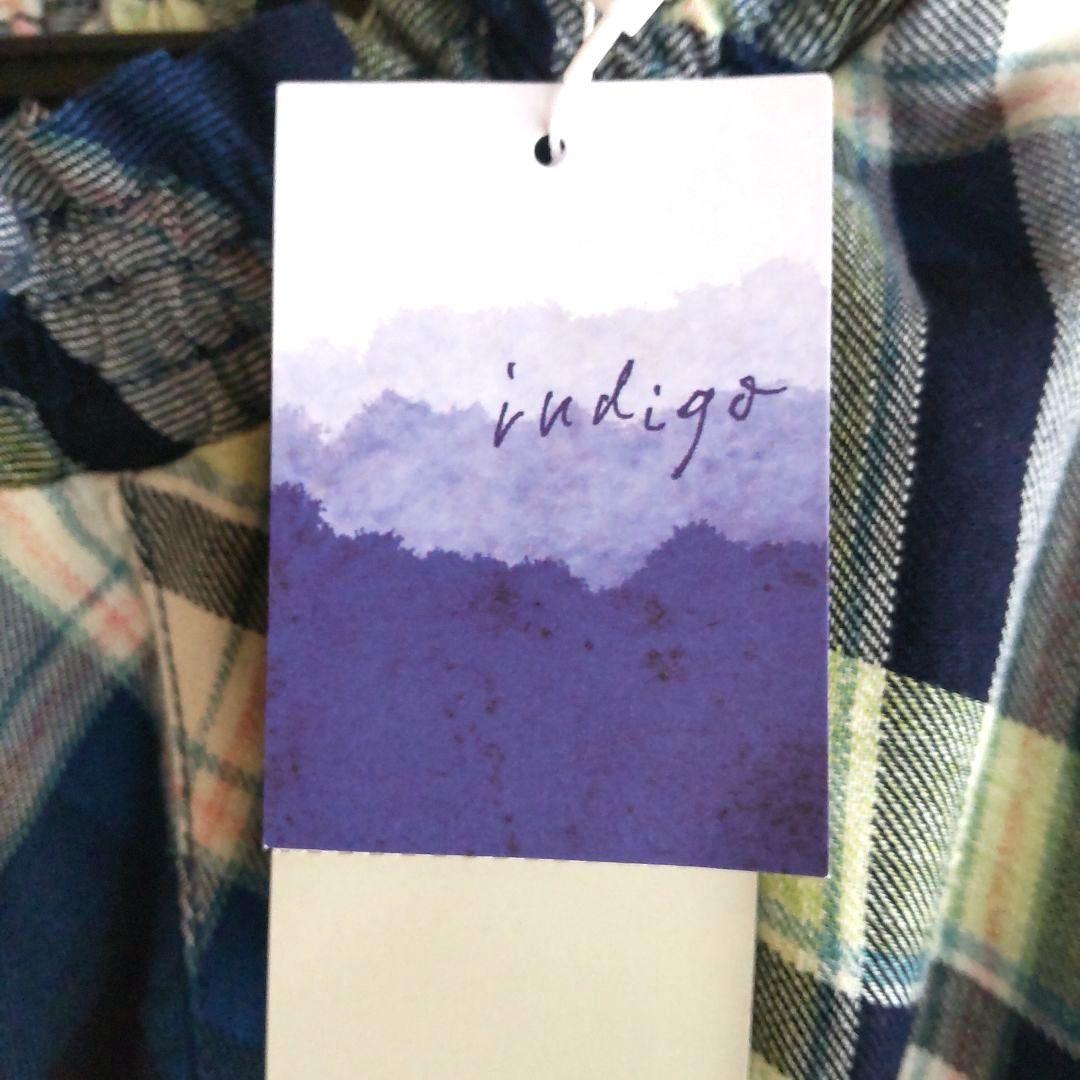 新品未使用　indigo チェック柄フレアスカート　フリーサイズ　インディゴ染め