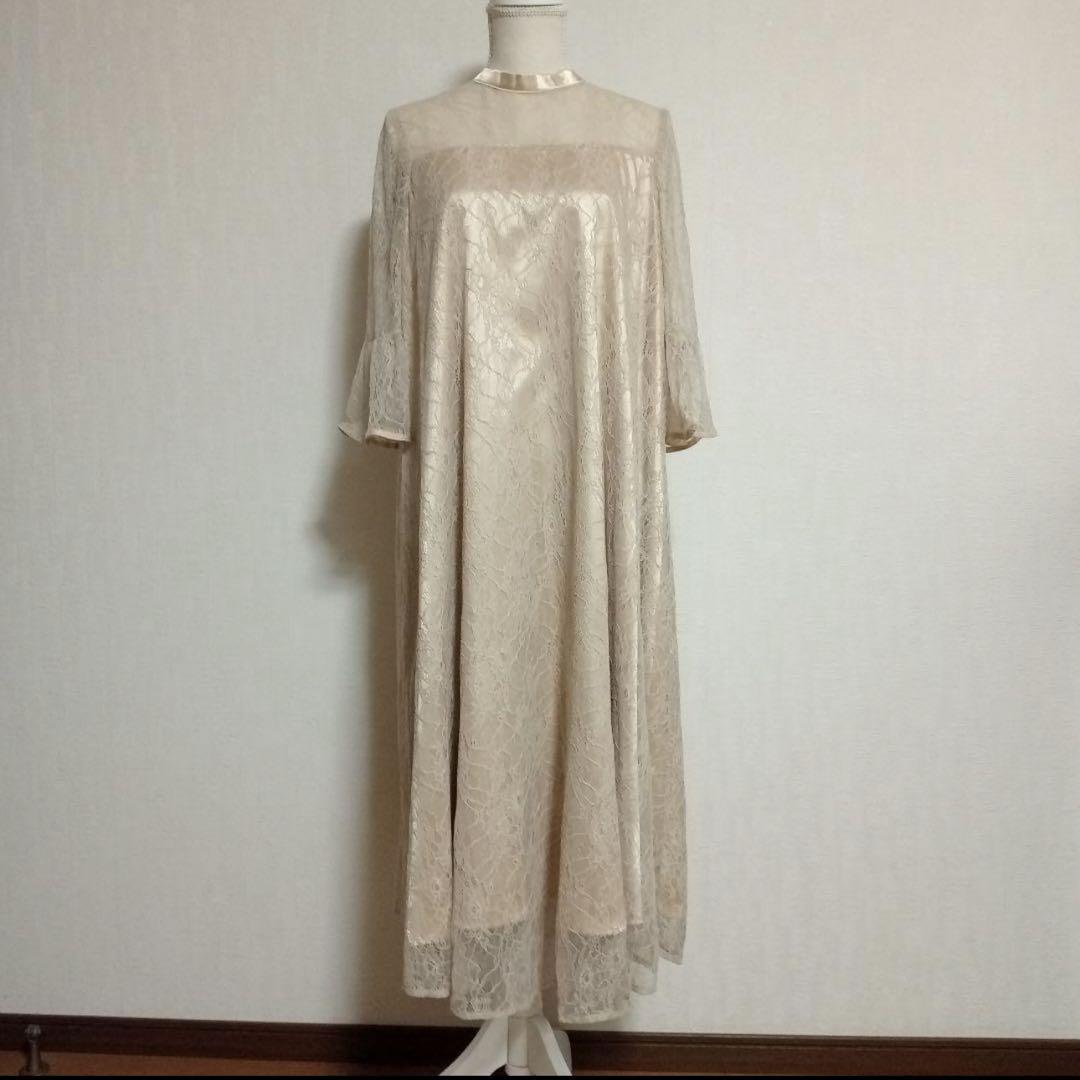 GIRL パーティードレス　レース　ロングワンピース　バックリボン　ハイネック