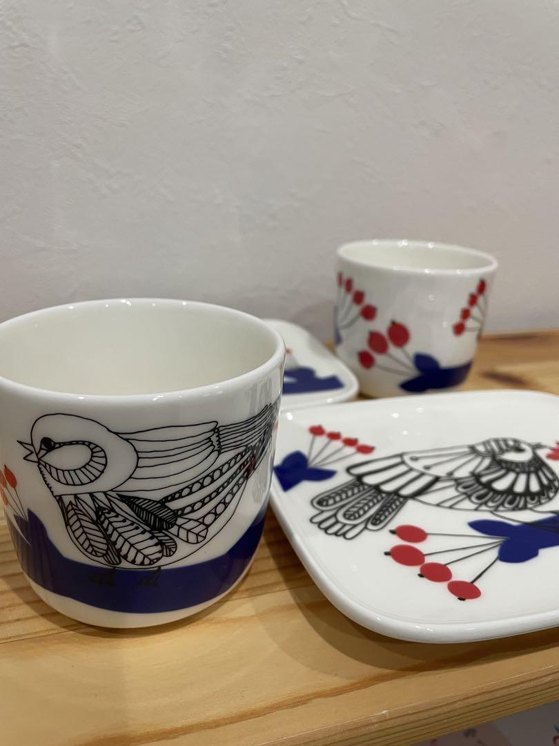 marimekko マリメッコ　鳥　スクエアプレート　カップ　2組セット　美品