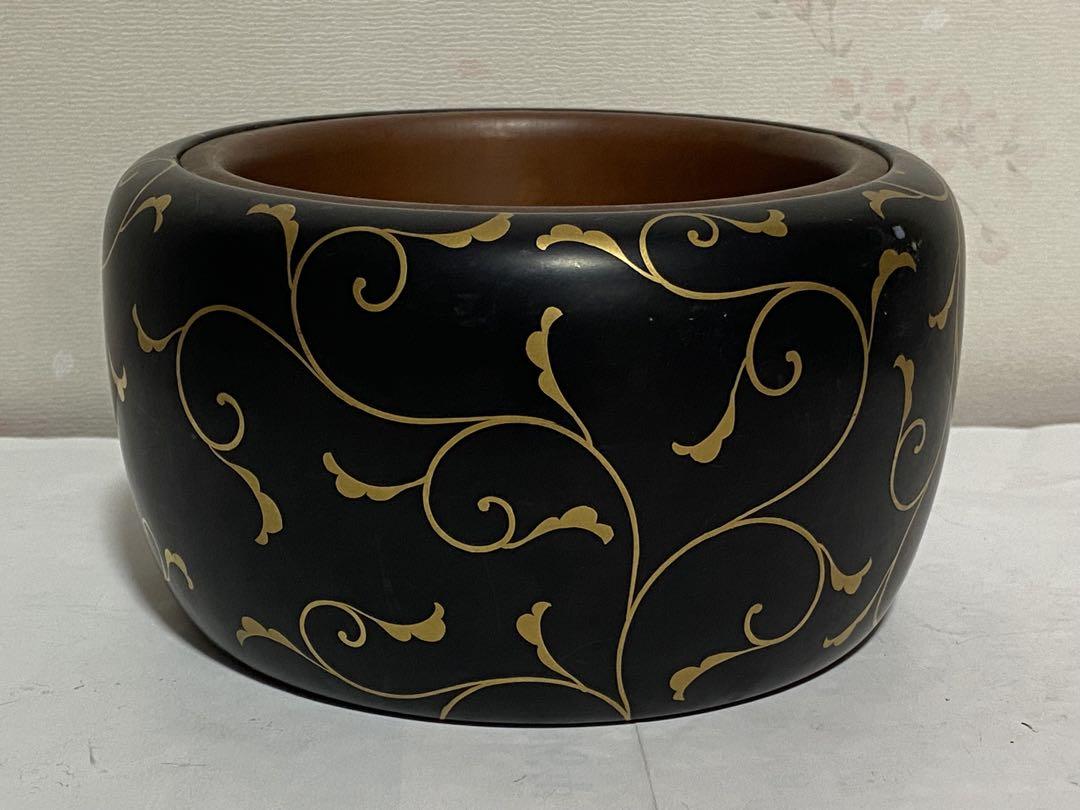 ♦木製 銅器銅製 金彩 唐草模様 火入れ 香炉 漆芸 漆器 伝統工芸品 骨董品