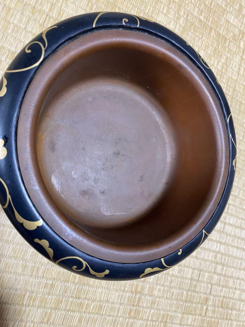 ♦木製 銅器銅製 金彩 唐草模様 火入れ 香炉 漆芸 漆器 伝統工芸品 骨董品