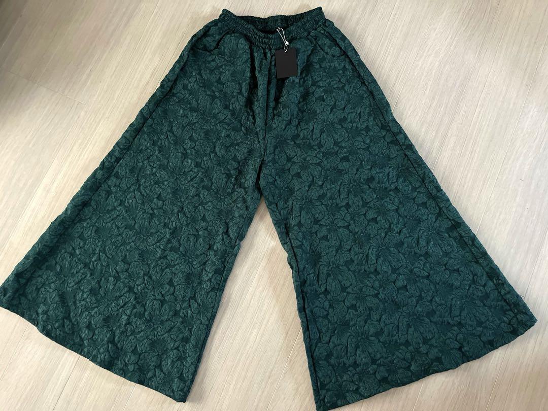 ロングパンツ ワイドパンツ アウトドアパンツ 花柄 ズボン　緑　グリーン