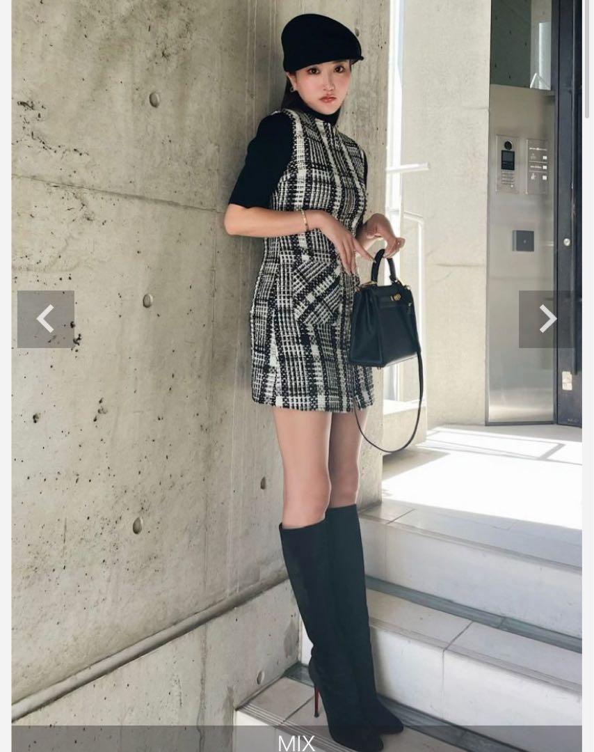 Sheller‪‪❤︎‬フロントZIPツイードドレス Sheller フロントZIPツイードドレス