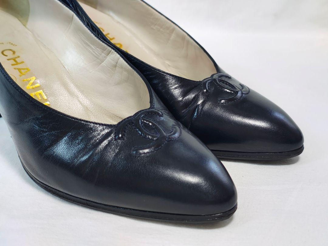 CHANEL（シャネル）ヴィンテージ ココマーク レザーヒールパンプス