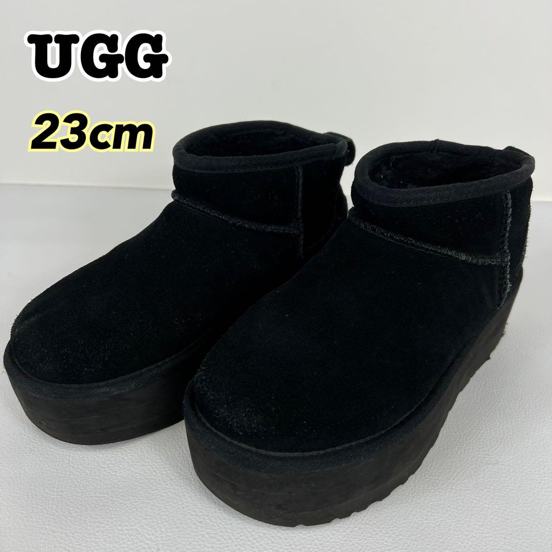 厚底 UGG アグ ムートンブーツ ショート スエード 23cm ブラック23cm・UGG