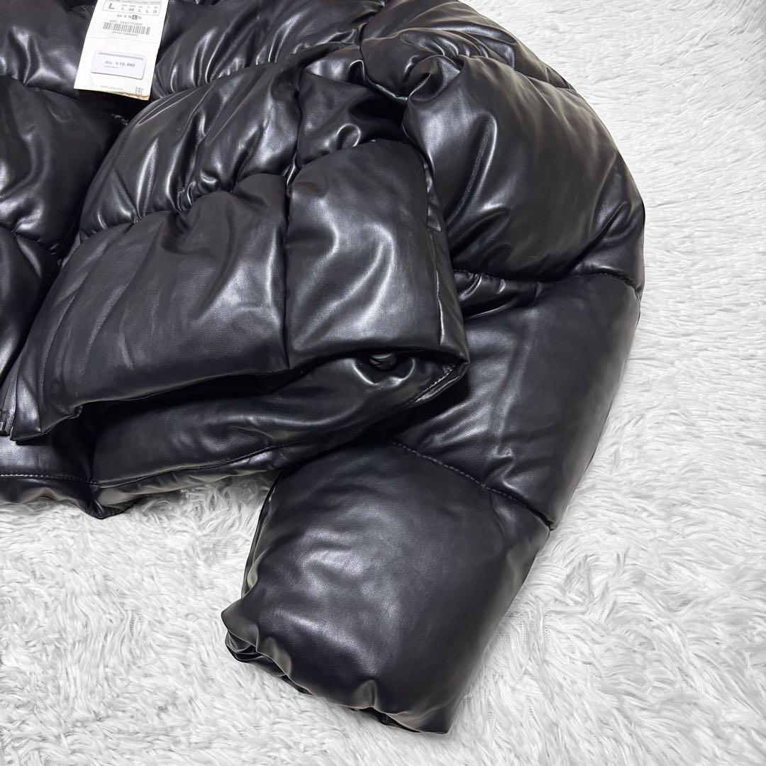 未使用✨　ZARA フェイク レザー クロップド パフジャケットL ショート丈 未使用✨ ZARA フェイク レザー クロップド パフジャケットL