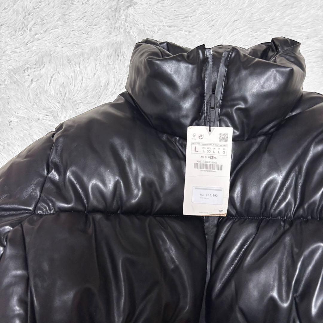 未使用✨　ZARA フェイク レザー クロップド パフジャケットL ショート丈 未使用✨ ZARA フェイク レザー クロップド パフジャケットL