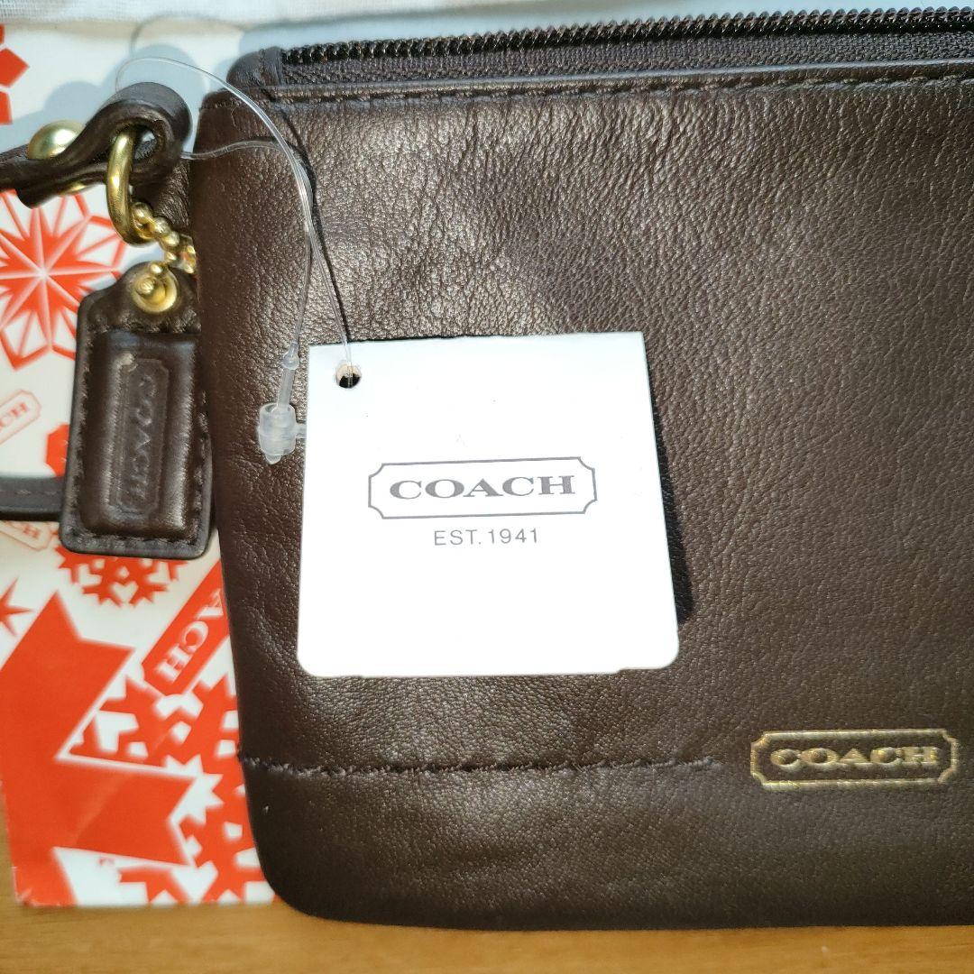 COACH オールレザー リストレット マホガニー 焦げ茶 革小物 ポーチ 本皮