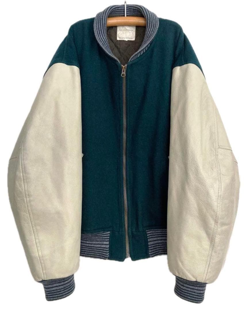 80s DCビンテージ オーバーサイズ 袖革スタジャン グリーン ユニセックス